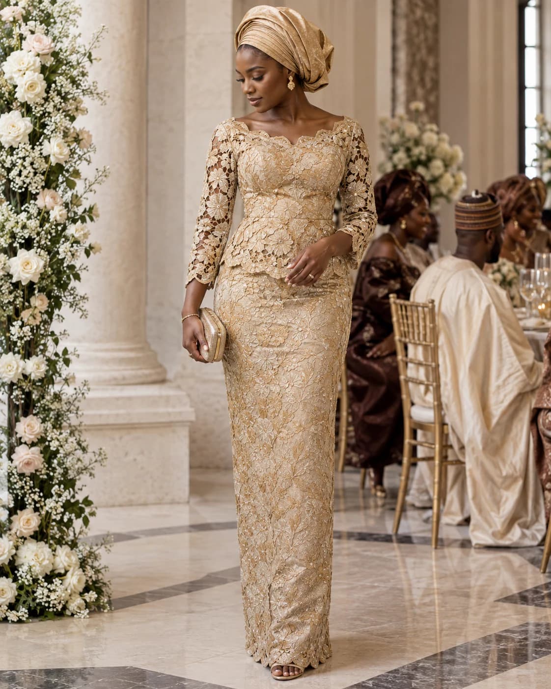 Adaeze Lace Occasion Set worn and styled with Supreme Blessedness jewellery
