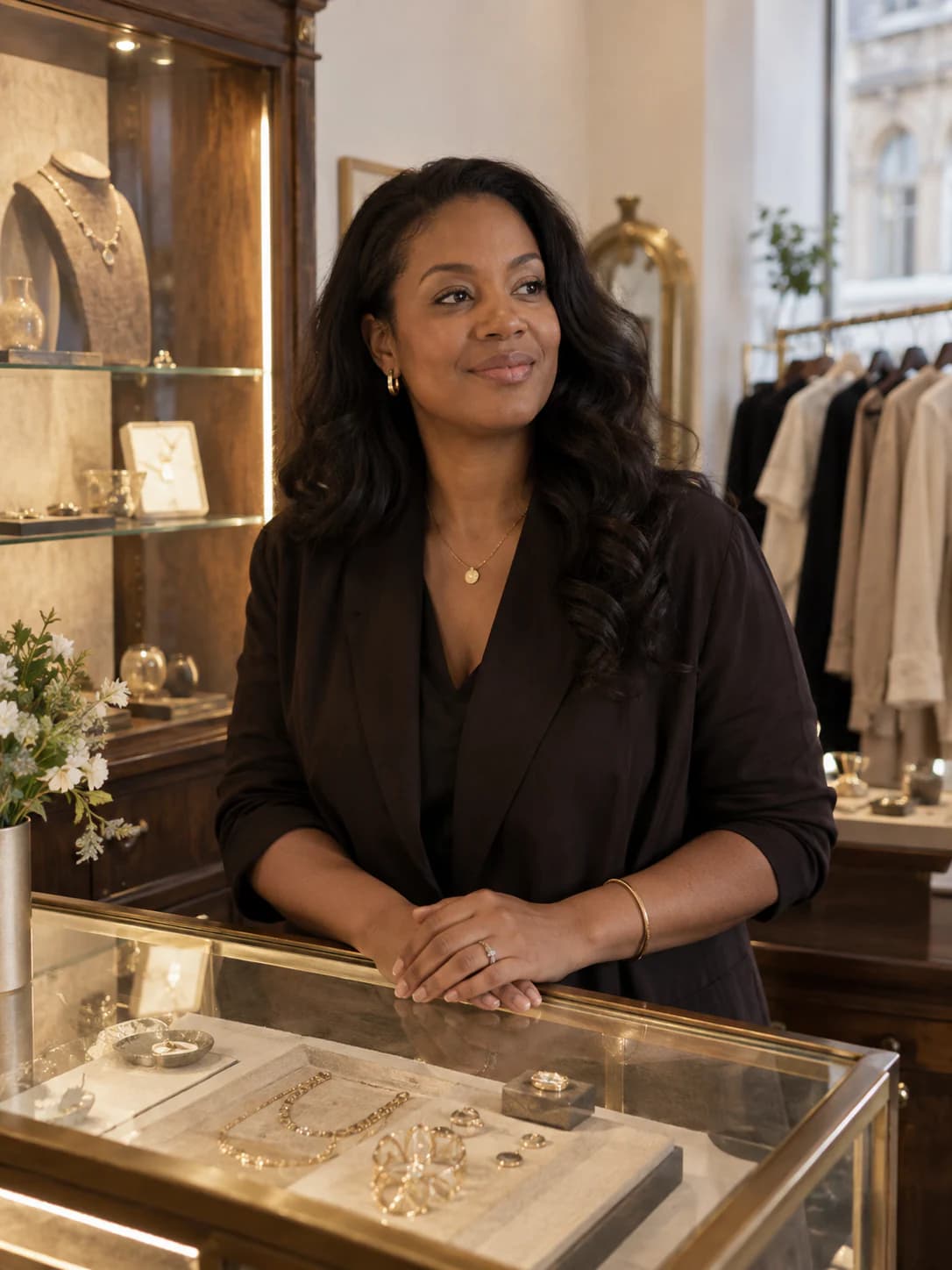 Portrait of the founder at the jewellery counter