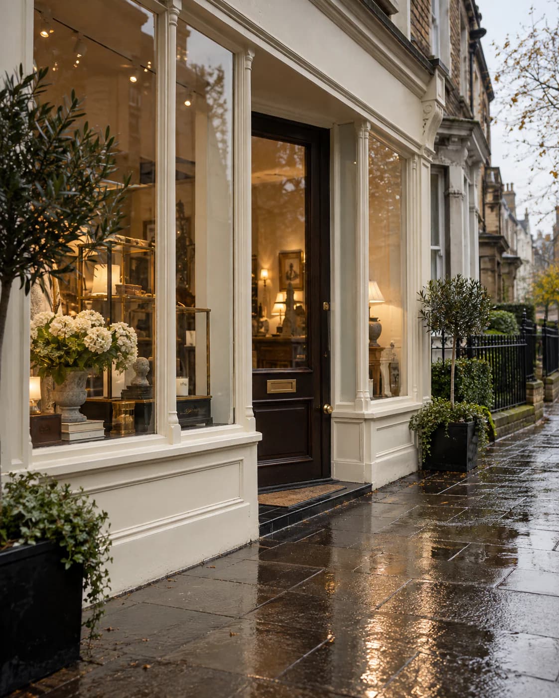Exterior of the boutique entrance with the SB monogram on the door