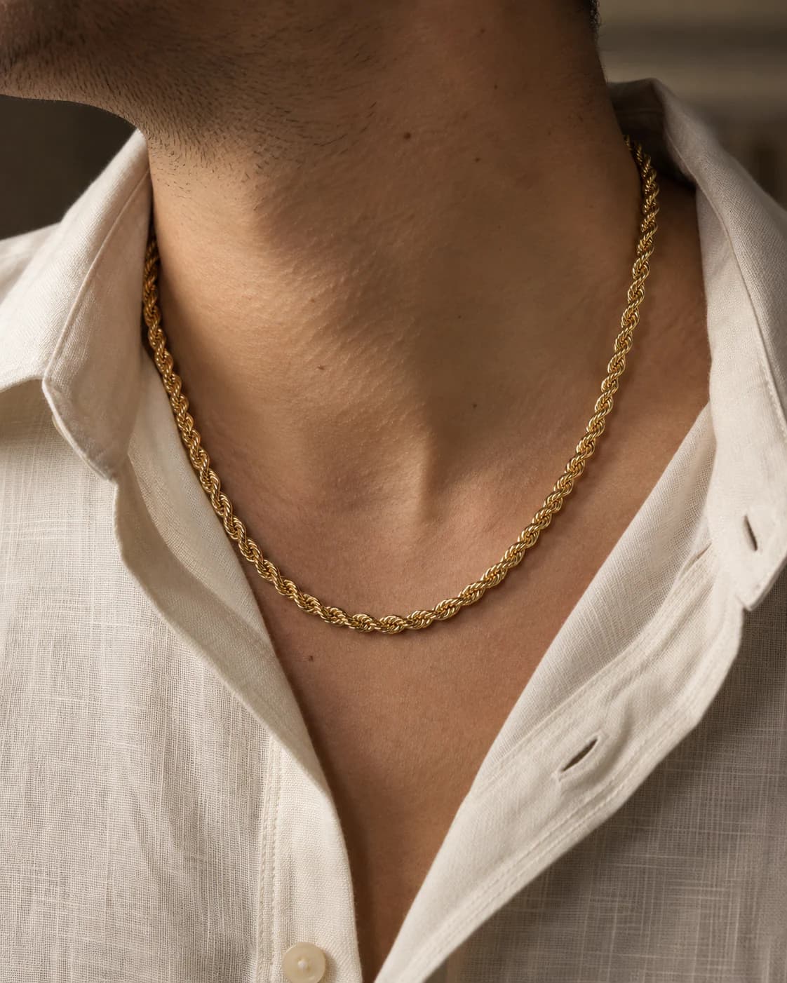 18ct Gold Rope Chain, 4mm worn and styled with Supreme Blessedness apparel
