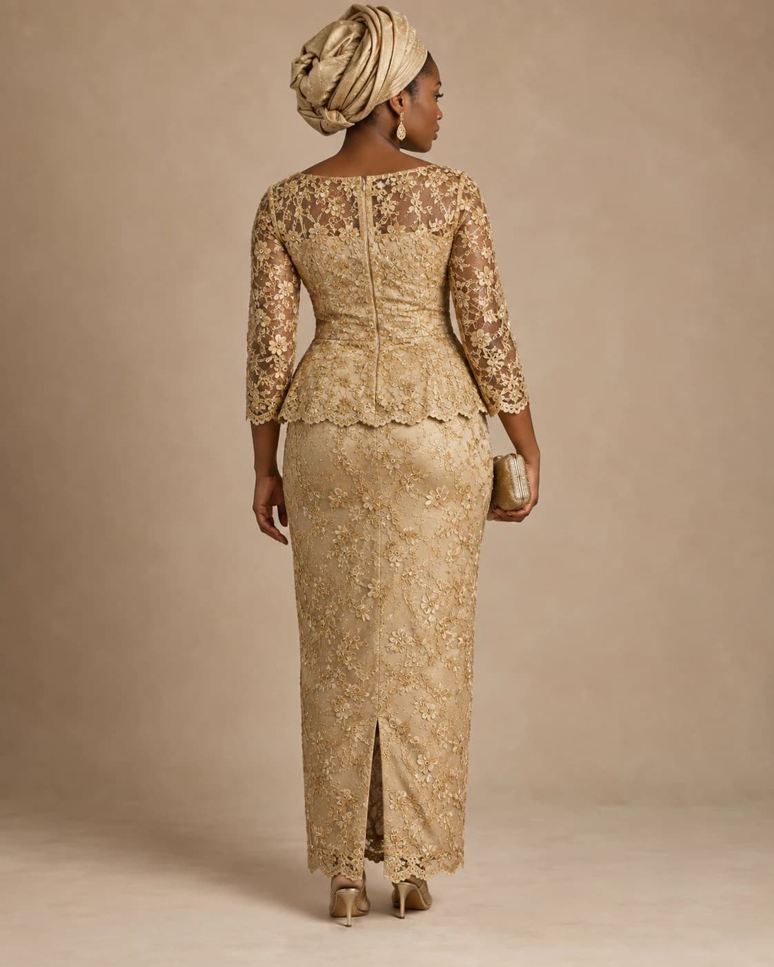 Adaeze Lace Occasion Set back view showing closure and drape
