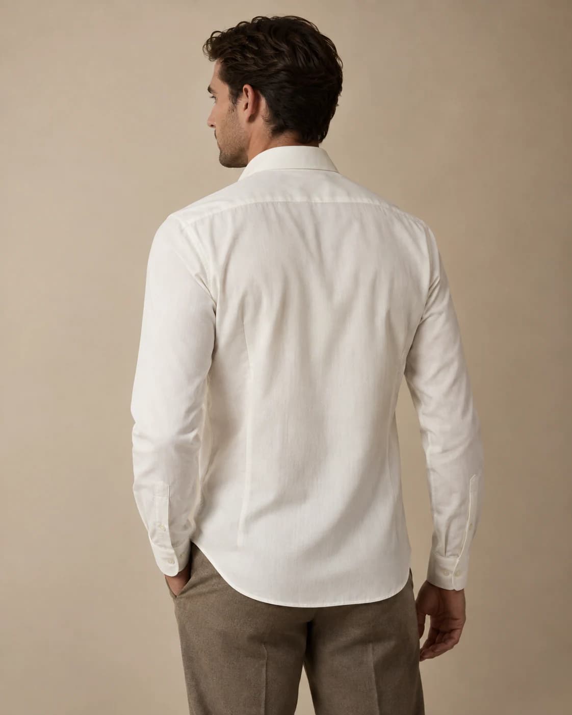 Alaric Cotton-Silk Shirt back view showing closure and drape