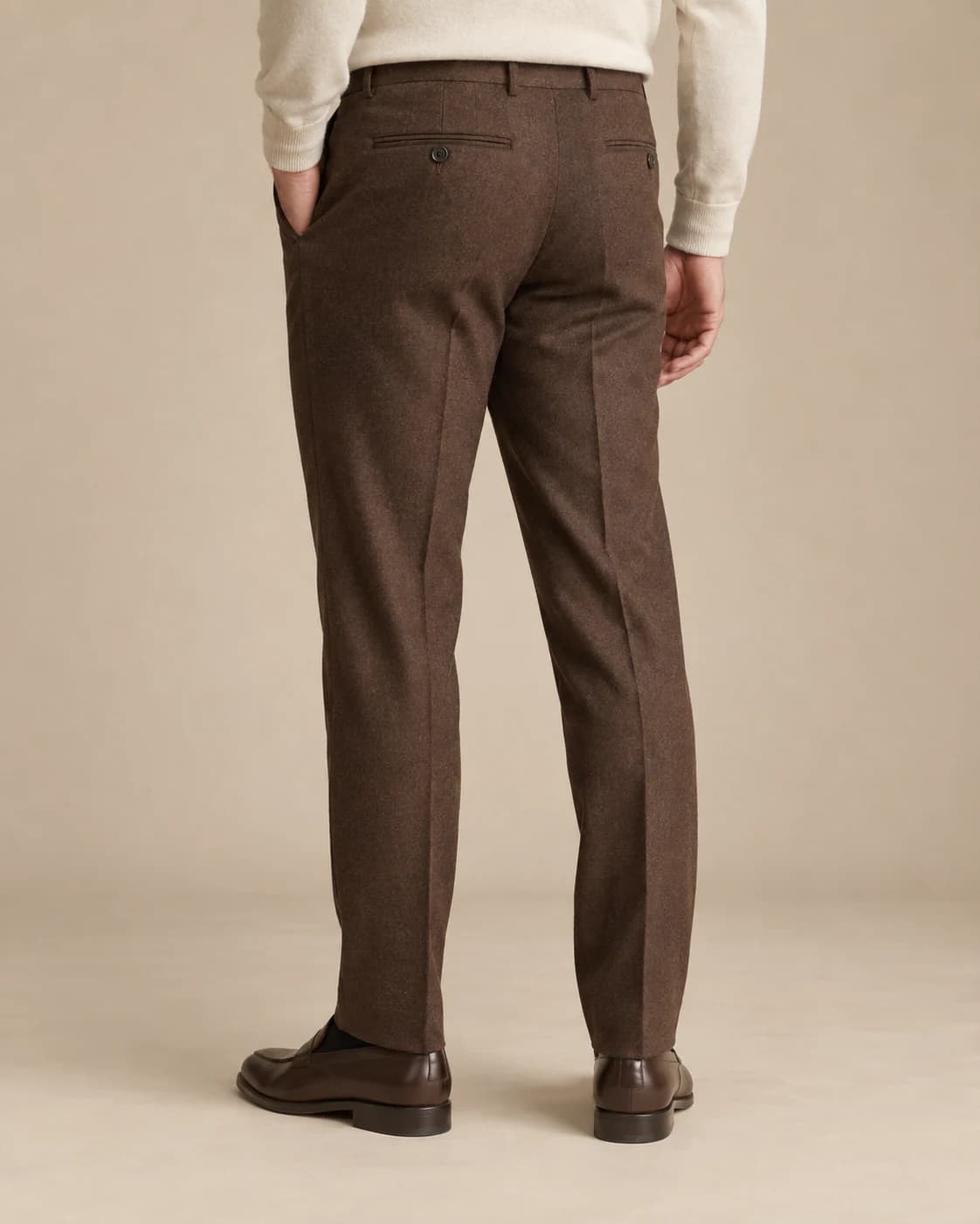 Everett Tailored Trousers back view showing closure and drape