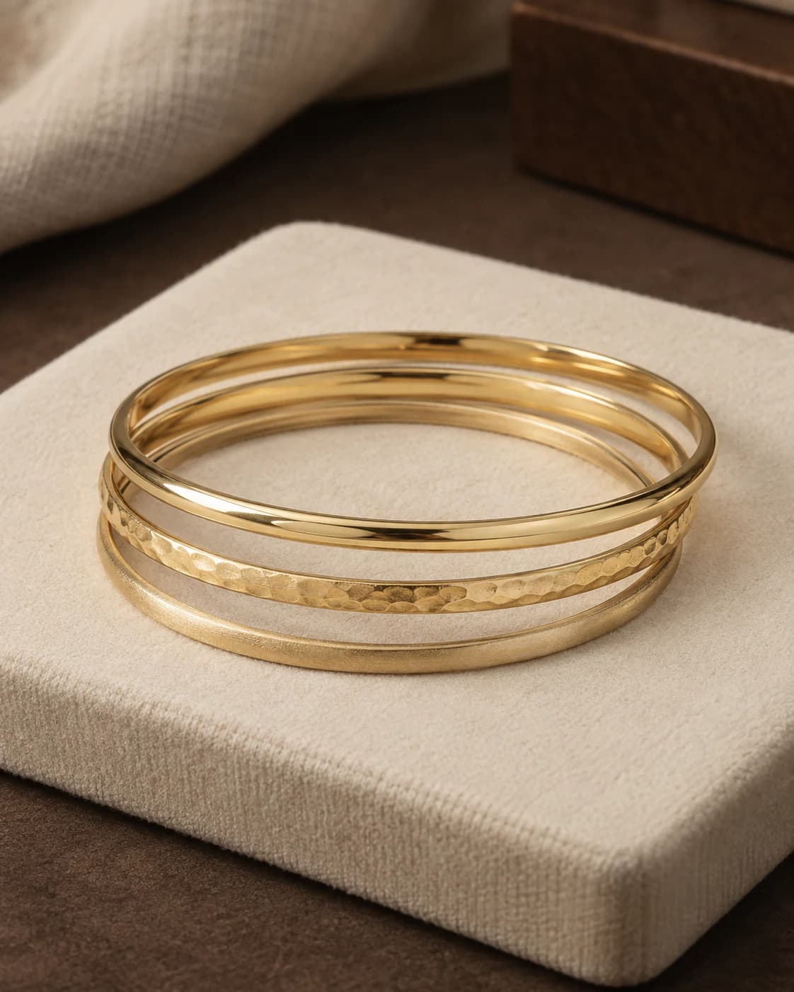 Heirloom Bangle Set, 9ct in 9ct yellow gold, front view on a plain champagne background