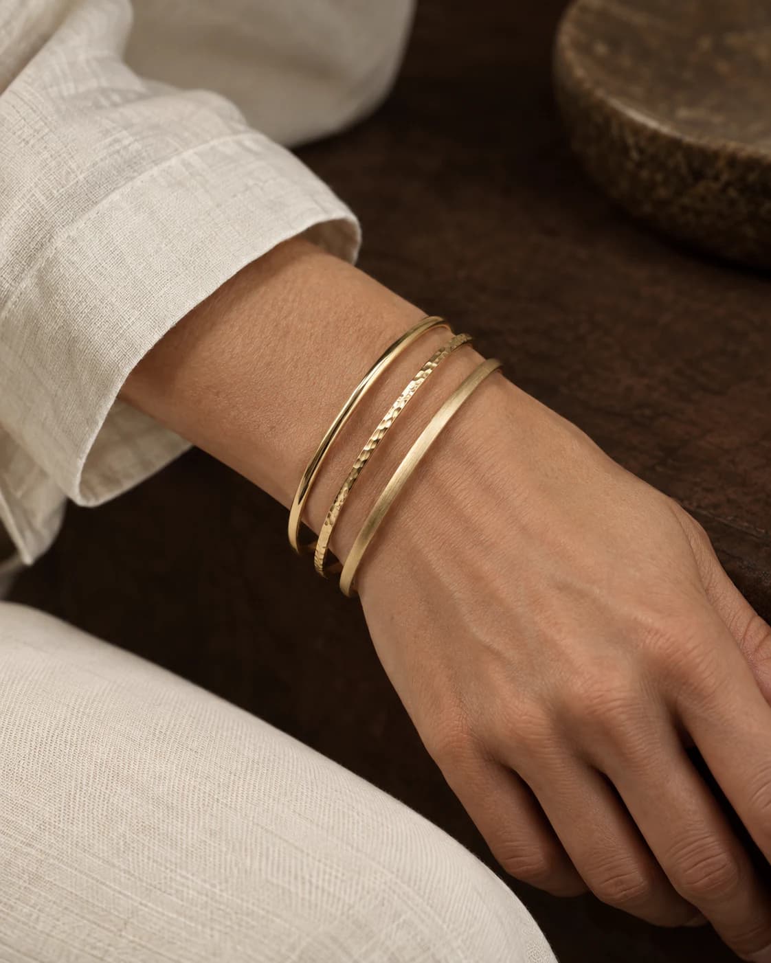 Heirloom Bangle Set, 9ct worn and styled with Supreme Blessedness apparel