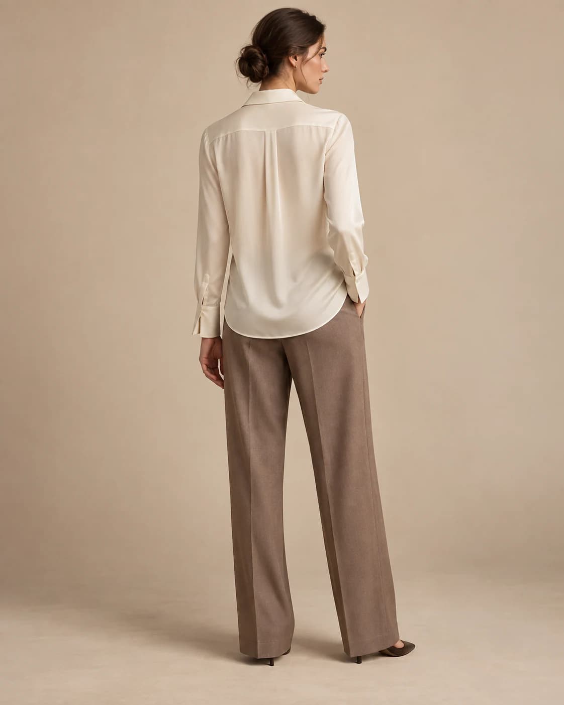 Isolde Silk Blouse back view showing closure and drape