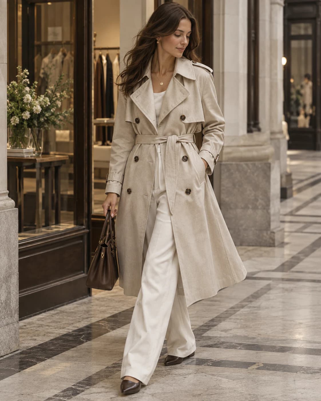 Marguerite Linen Trench worn and styled with Supreme Blessedness jewellery