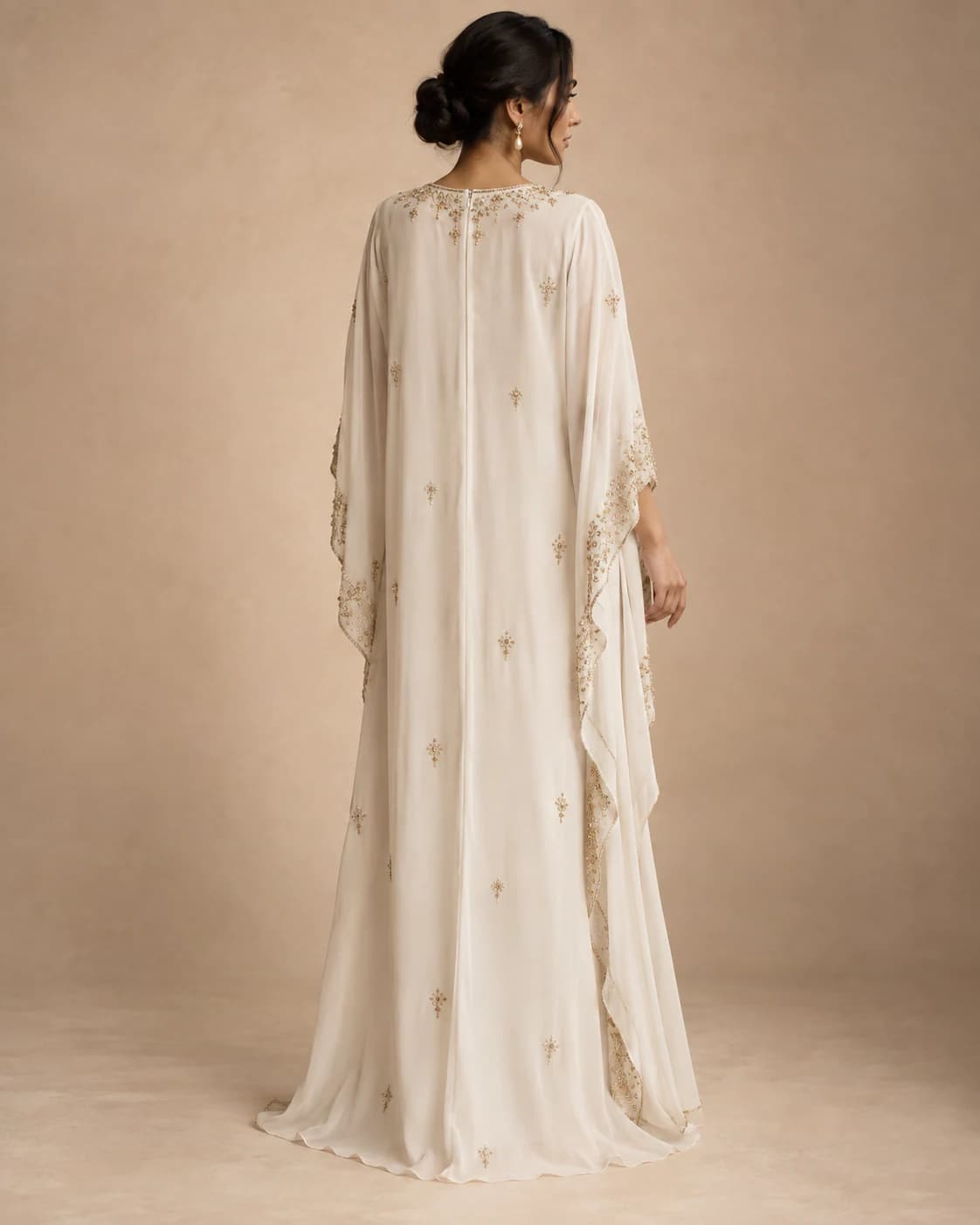 Noor Embellished Kaftan back view showing closure and drape
