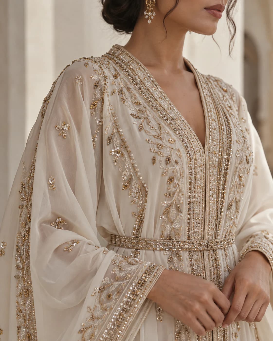 Noor Embellished Kaftan fabric and stitching detail