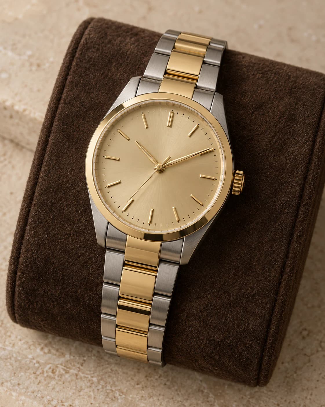 Regent Two-Tone 36mm in two-tone steel with a champagne dial, front view on a plain champagne background