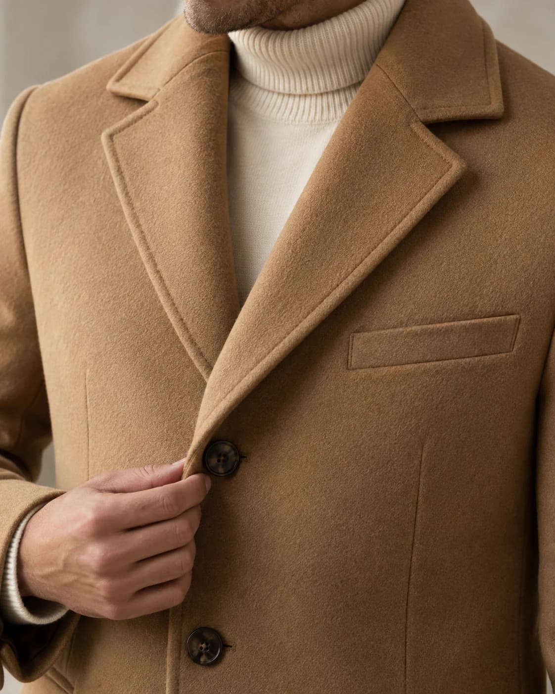 Roman Cashmere-Blend Coat fabric and stitching detail