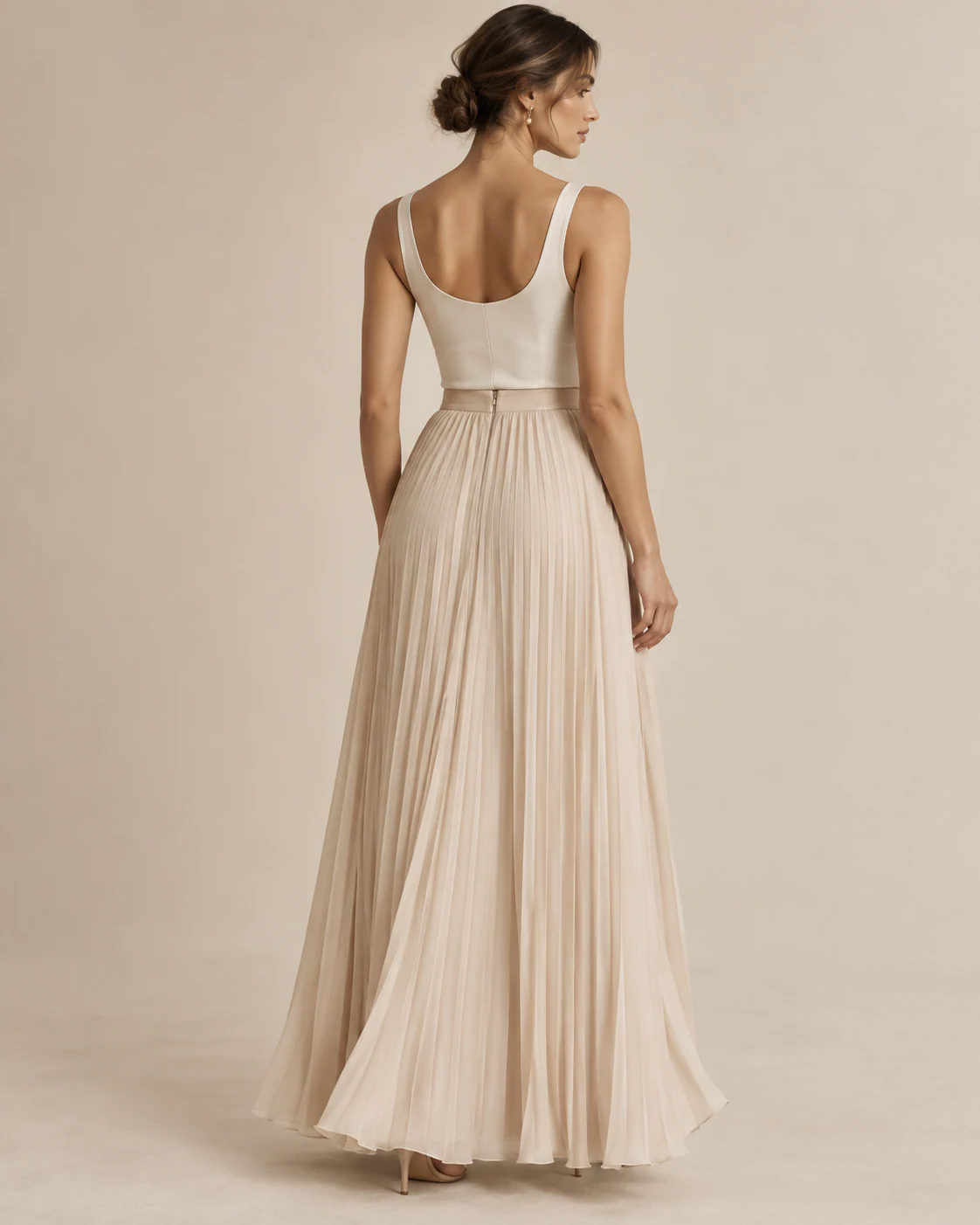 Seraphina Pleated Maxi Skirt back view showing closure and drape