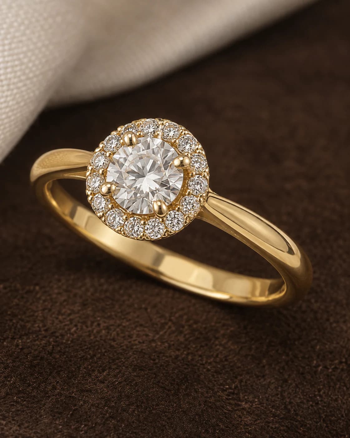 Solitaire Halo Ring, 18ct clasp and hallmark detail