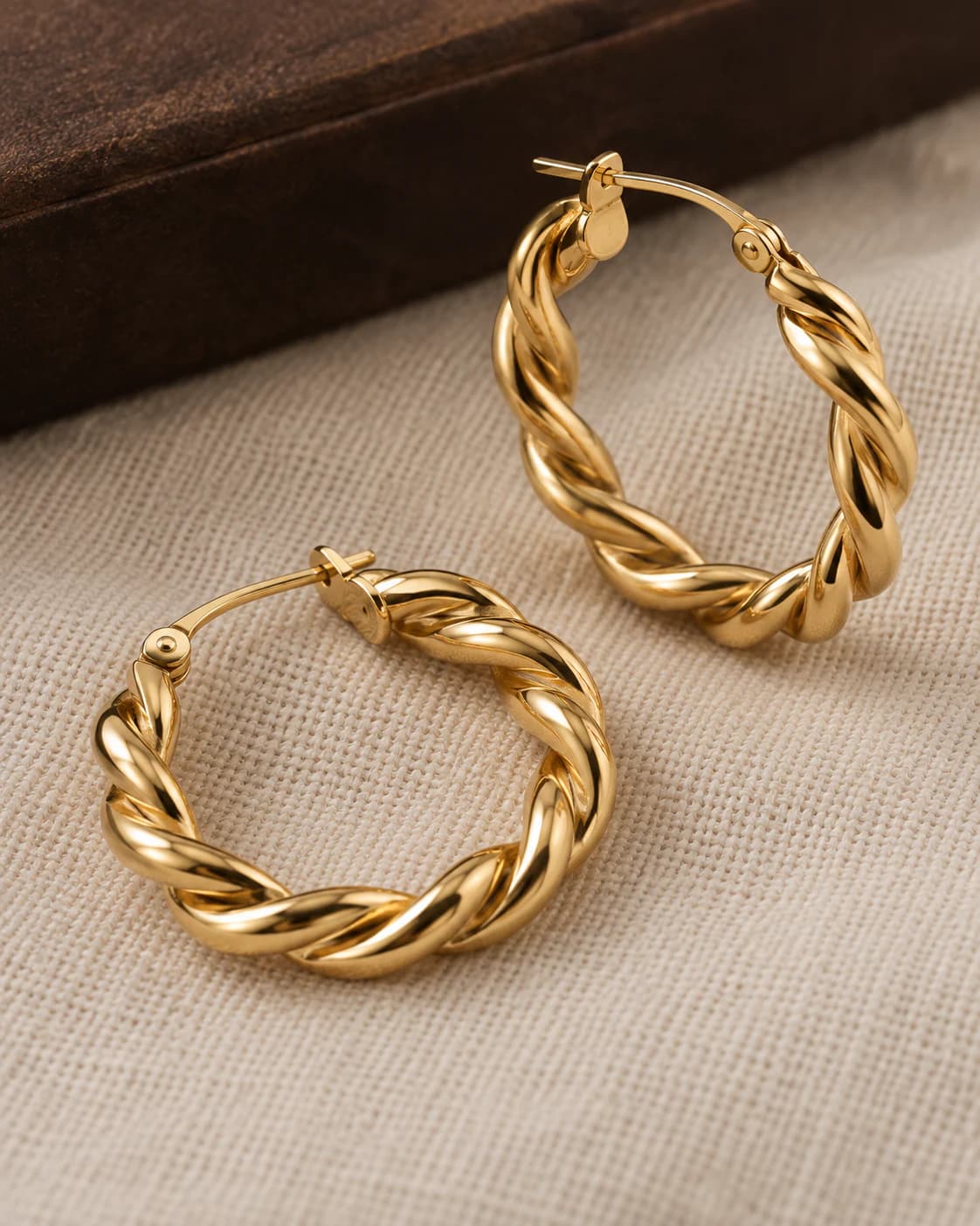 Twisted Hoop Earrings, 18ct clasp and hallmark detail
