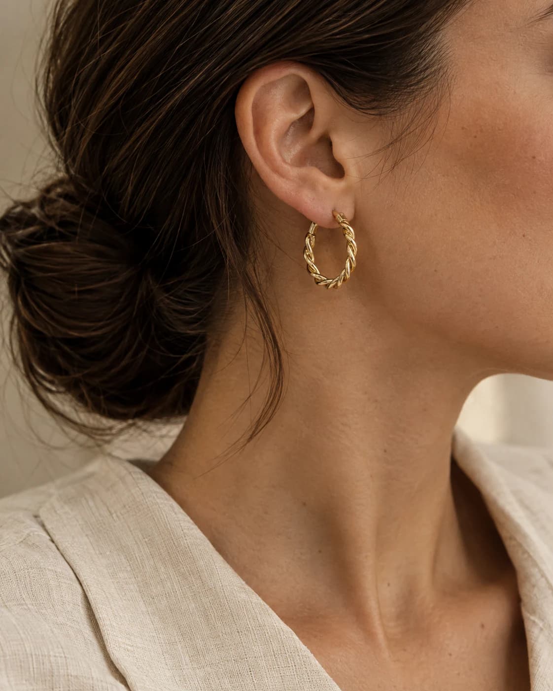 Twisted Hoop Earrings, 18ct worn and styled with Supreme Blessedness apparel