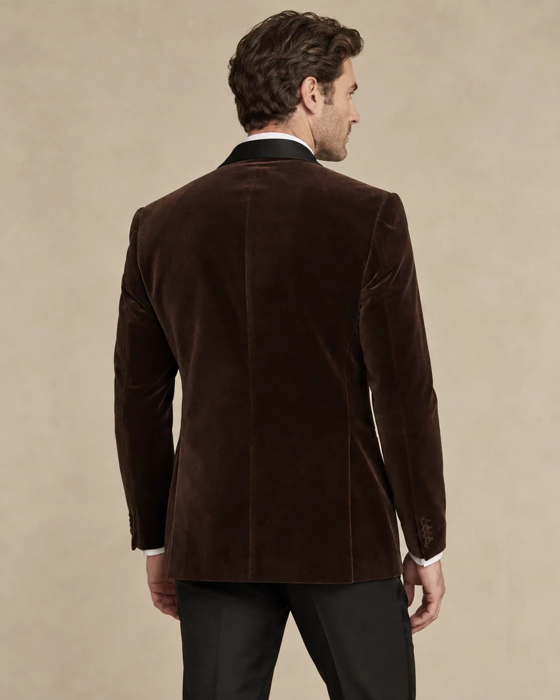 Valentin Velvet Dinner Jacket back view showing closure and drape