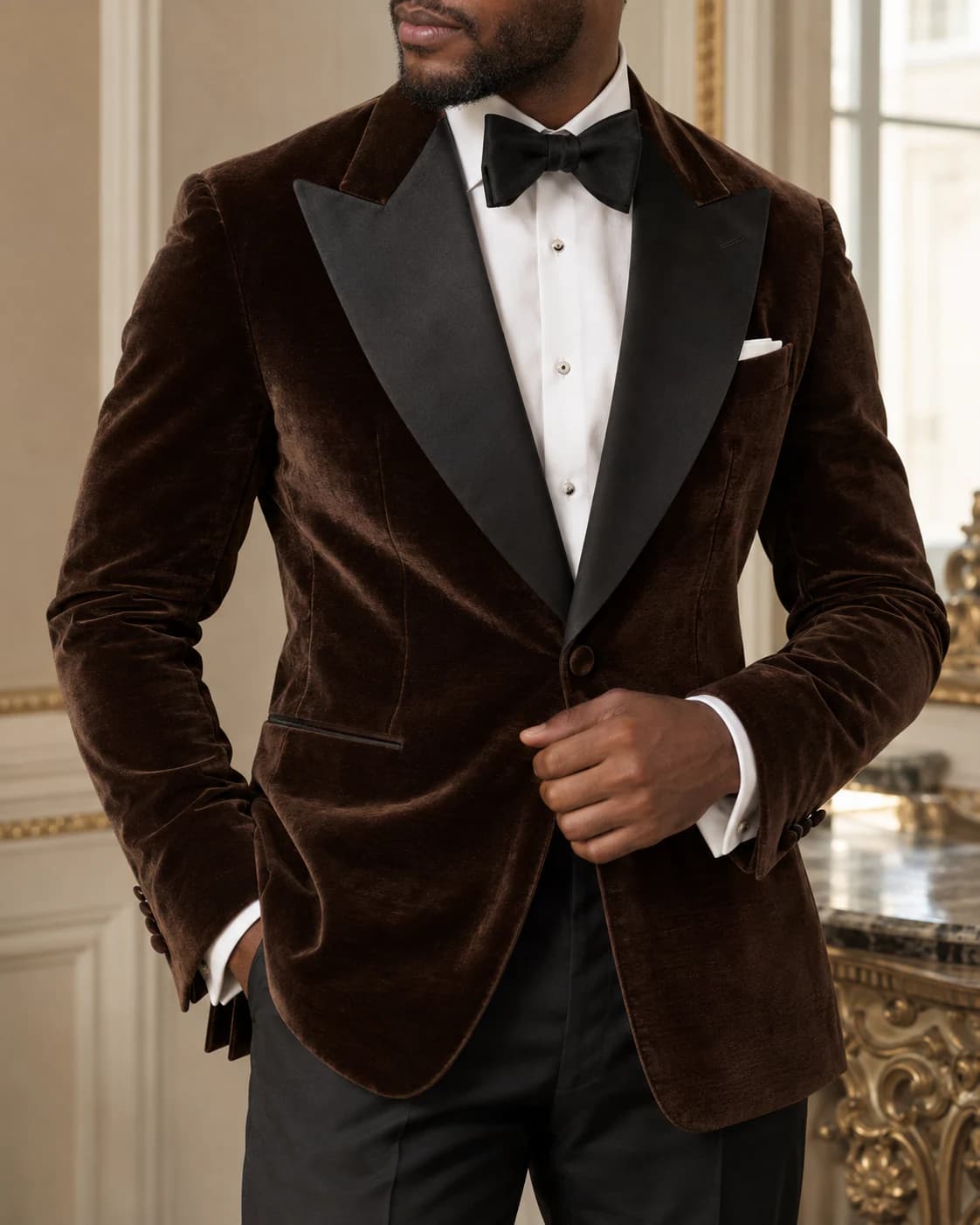 Valentin Velvet Dinner Jacket fabric and stitching detail